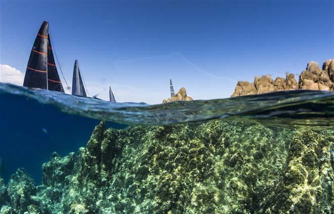 Striking view of the Maxi fleet and the azure waters of the Costa Smeralda. ©  Rolex / Carlo Borlenghi http://www.carloborlenghi.net